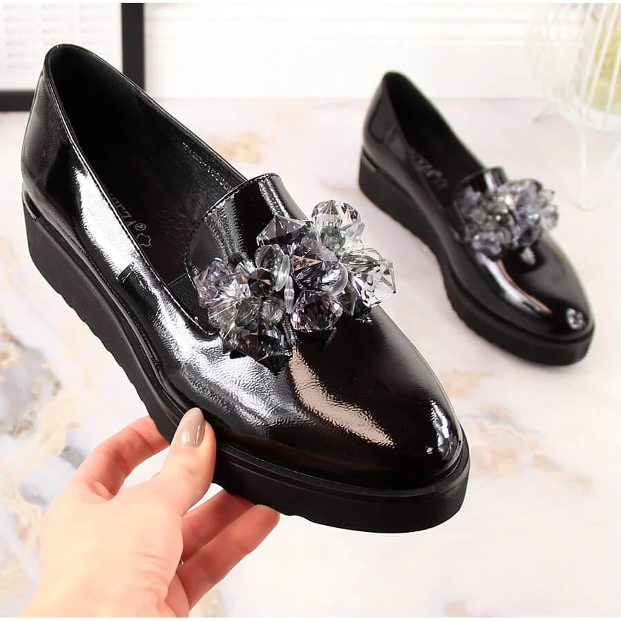 Chaussures Laquées Pour Femmes Avec Cristaux Noirs Vinceza 10856 Le Noir – Image 2