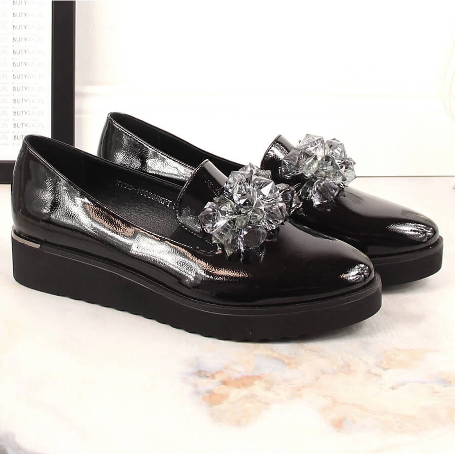 Chaussures Laquées Pour Femmes Avec Cristaux Noirs Vinceza 10856 Le Noir – Image 3