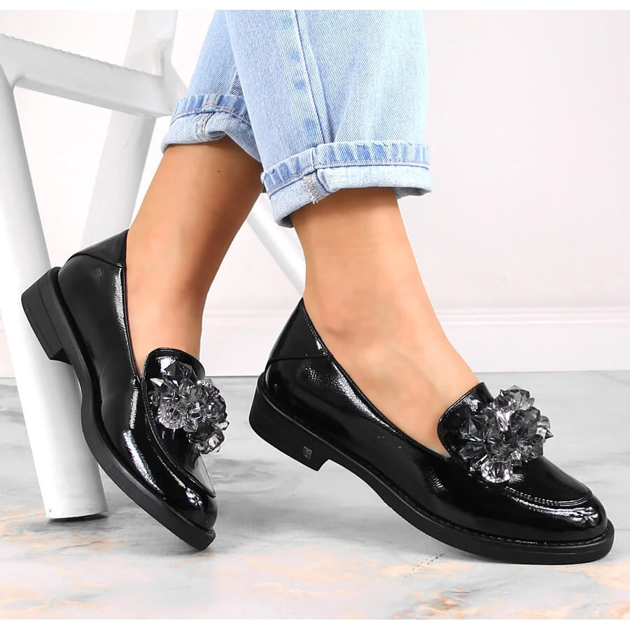 Chaussures Laquées Pour Femmes Avec Cristaux Noirs Vinceza 10856 Le Noir – Image 6