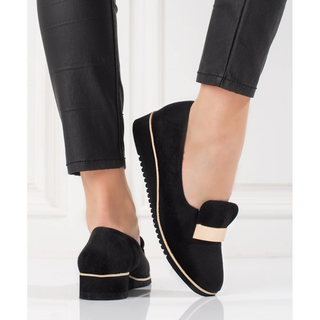 Chaussures Légères Pour Femmes Shelovet Avec Décoration Dorée En Daim Le Noir – Image 3