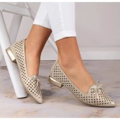 Chaussures Pointues Dorées Ajourées Pour Femmes Jezzi ASA178-5 D'or