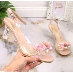 D&A Sandales Transparentes Ă Talons Hauts Avec Perles DA Roses Incolore
