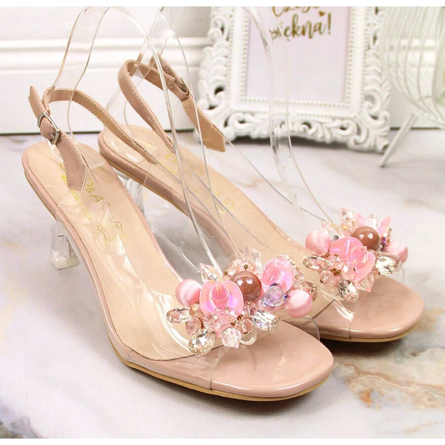 D&A Sandales Transparentes à Talons Hauts Avec Perles DA Roses Incolore – Image 2