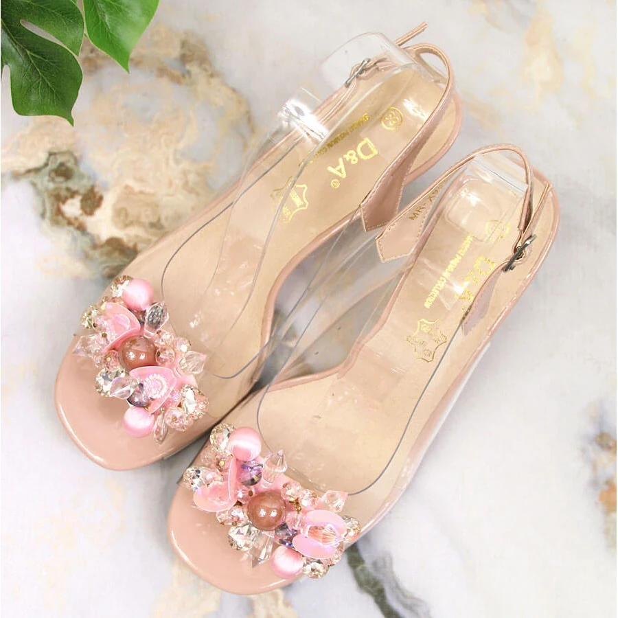 D&A Sandales Transparentes à Talons Hauts Avec Perles DA Roses Incolore – Image 3