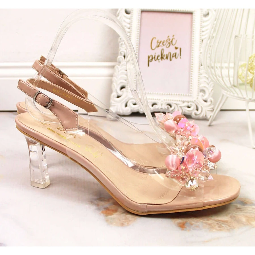D&A Sandales Transparentes à Talons Hauts Avec Perles DA Roses Incolore – Image 4