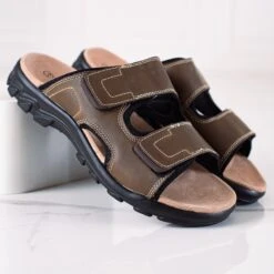 DK Pantoufles En Cuir Pour Hommes Brun