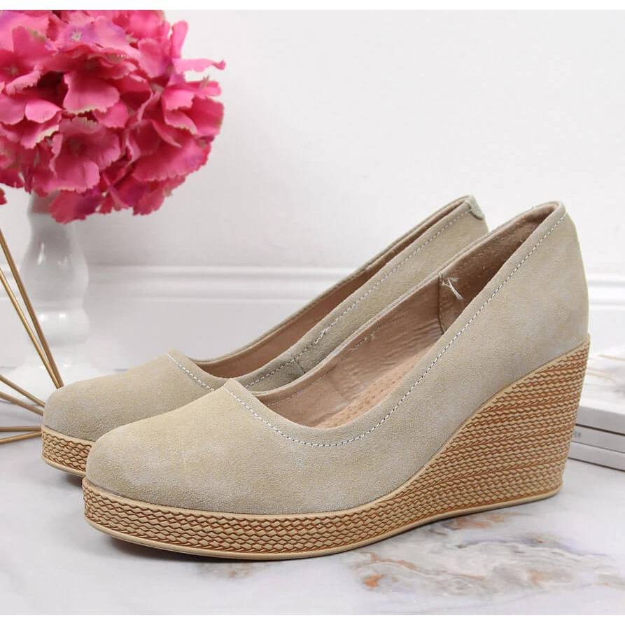 Escarpins Compensés En Cuir Suédé Beige Filippo DP3521 – Image 3