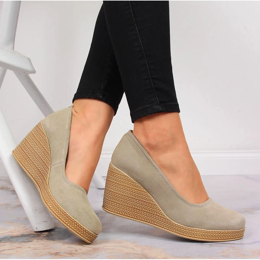 Escarpins Compensés En Cuir Suédé Beige Filippo DP3521 – Image 4