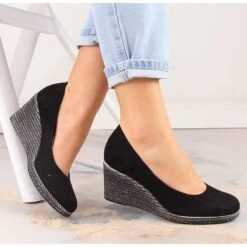 Escarpins Compensés En Daim Noir Pour Femme Potocki SZ12024 Le Noir