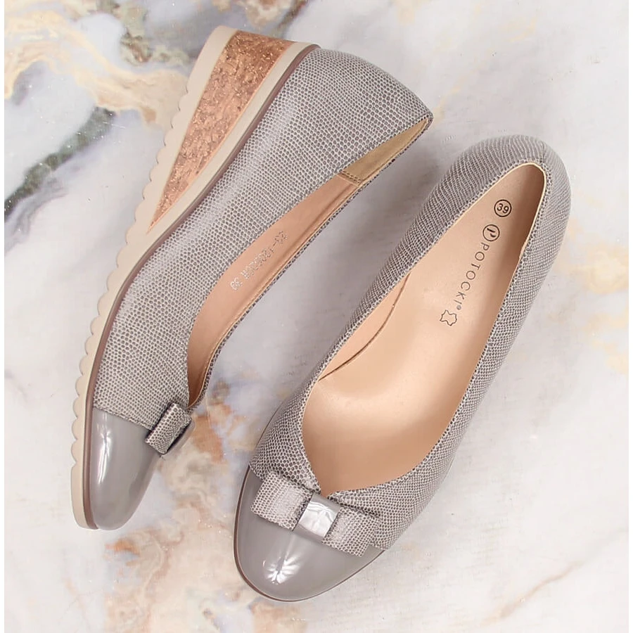 Escarpins Compensés Pour Femme Avec Un Noeud Gris Potocki SZ12062 – Image 6
