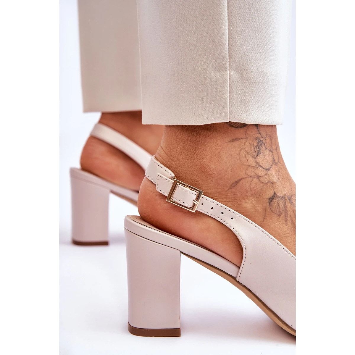 Escarpins Confortables Sur Talon Sergio Leone SK162 Beige Nacré – Image 5