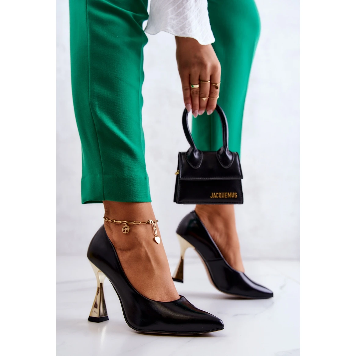 Escarpins En Cuir à La Mode Lewski Shoes 3083 Noir-Or Le Noir – Image 5