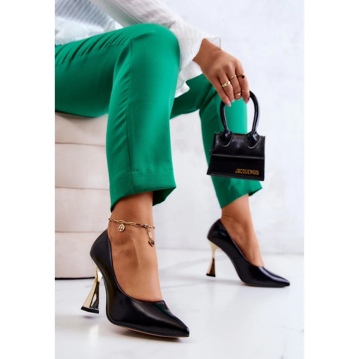 Escarpins En Cuir à La Mode Lewski Shoes 3083 Noir-Or Le Noir – Image 7