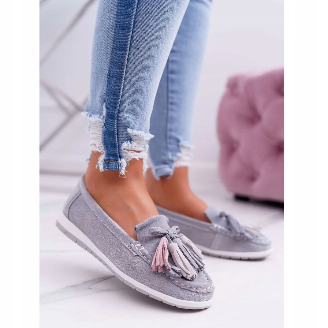 EVE Mocassins Femme, Cuir Suédé à Franges, Batist Gris