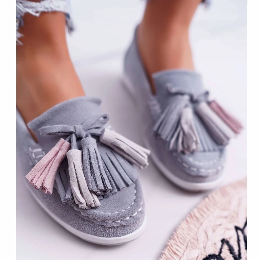 EVE Mocassins Femme, Cuir Suédé à Franges, Batist Gris – Image 3