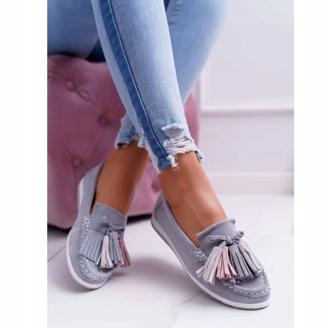 EVE Mocassins Femme, Cuir Suédé à Franges, Batist Gris – Image 5