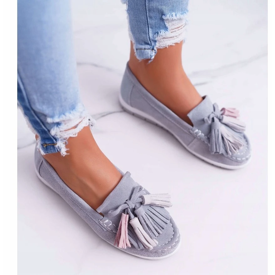 EVE Mocassins Femme, Cuir Suédé à Franges, Batist Gris – Image 7