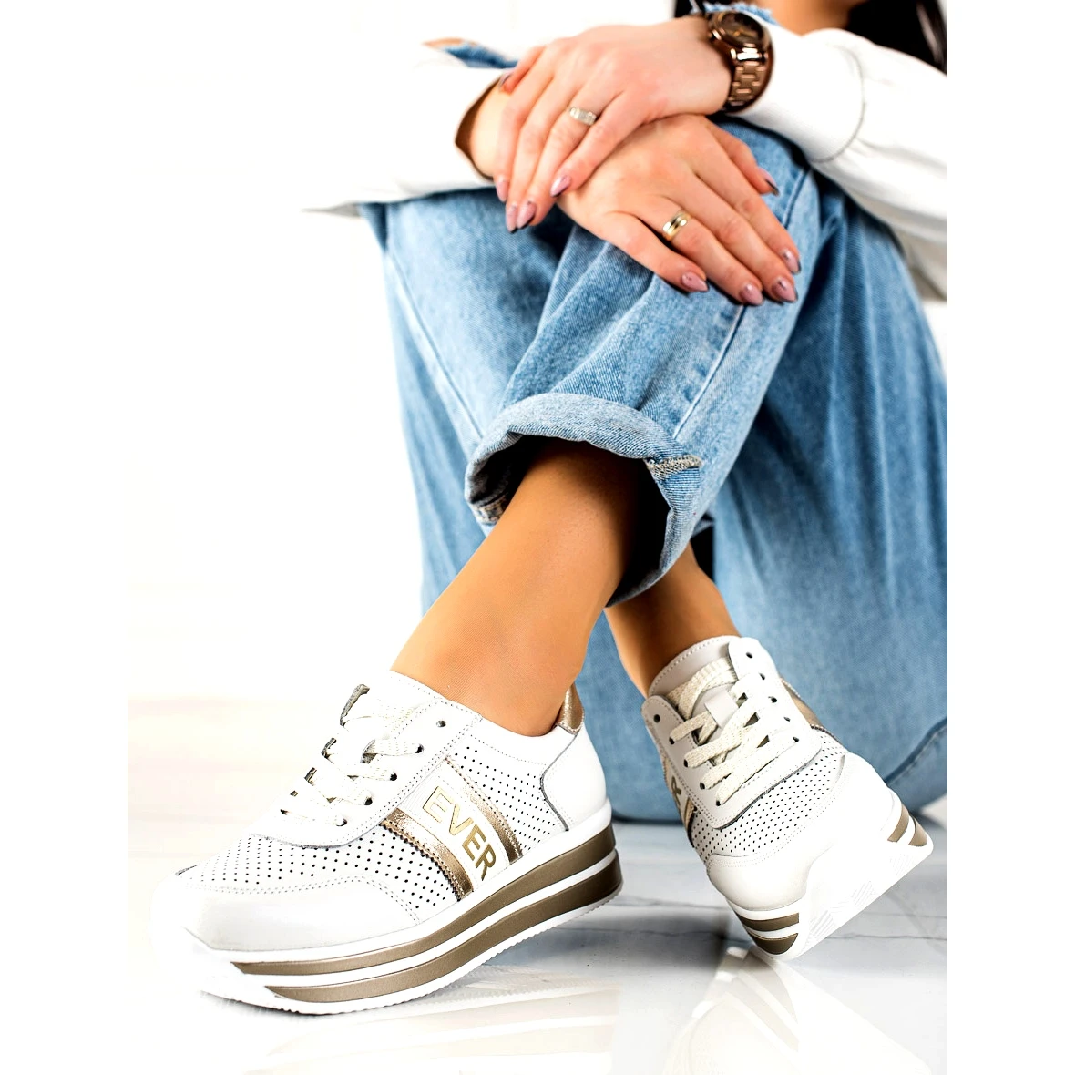 Ever Sports Chaussures Pour Femme Filippo DP1414 Blanc Et Or Blanche D'or – Image 2