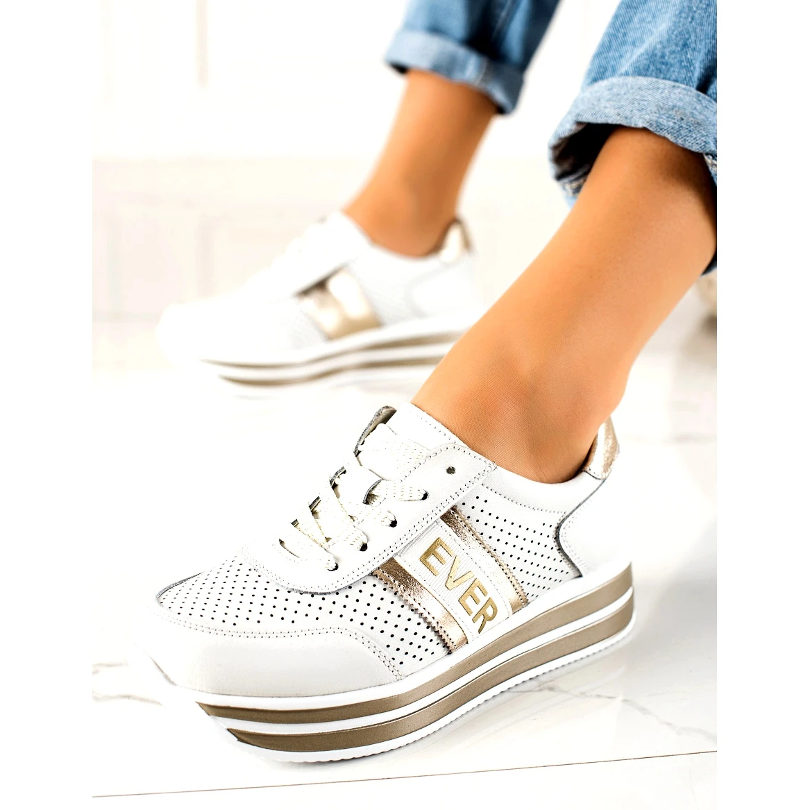 Ever Sports Chaussures Pour Femme Filippo DP1414 Blanc Et Or Blanche D'or – Image 3