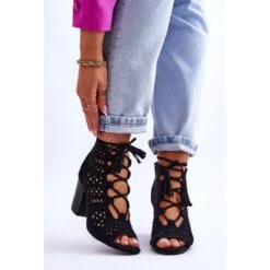 FB1 Bottines Ajourées Noires à Talons Hauts Letya Le Noir