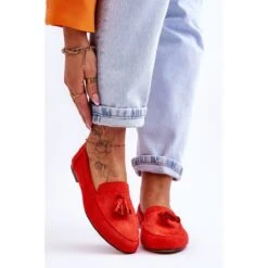 FB1 Mocassins Classiques Daim à Pompons Orange Foncé Averil