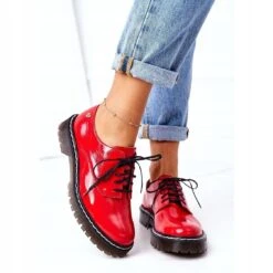 Femme Oxfords Maciejka 04087-08 Chaussures En Cuir Rouge