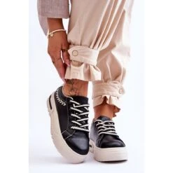 FG2 Chaussures De Sport Confortables Pour Femmes Sur La Plateforme Devan Noir Et Beige Le Noir