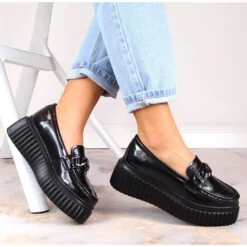 Filippo DP4450 Mocassins En Cuir Noir Sur La Plateforme Le Noir