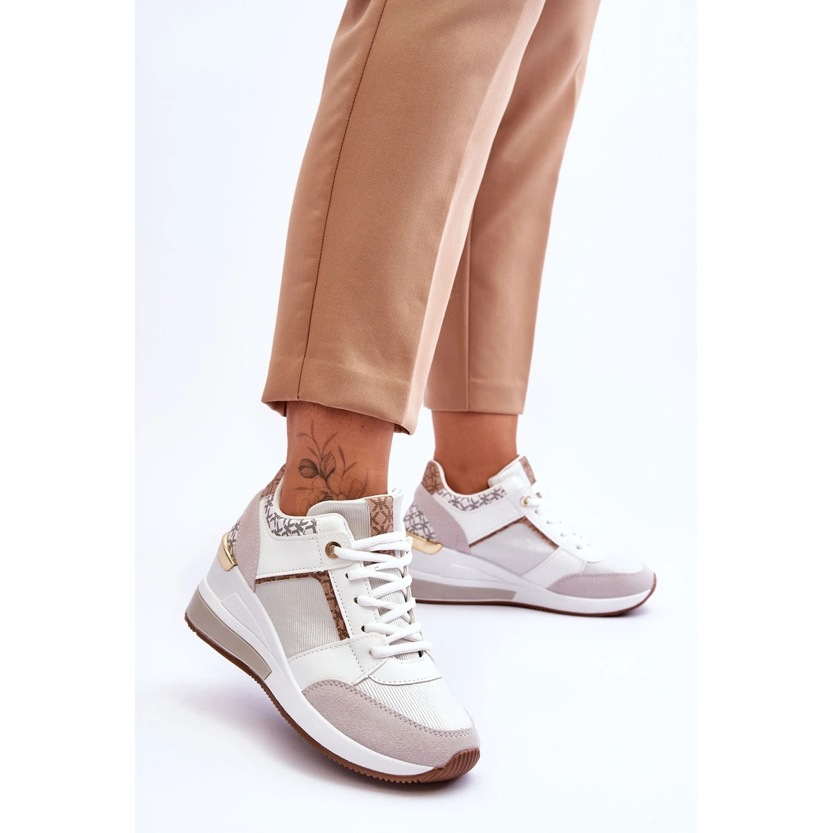 FJ1 Baskets Compensées Femme Chèvre Blanche – Image 2