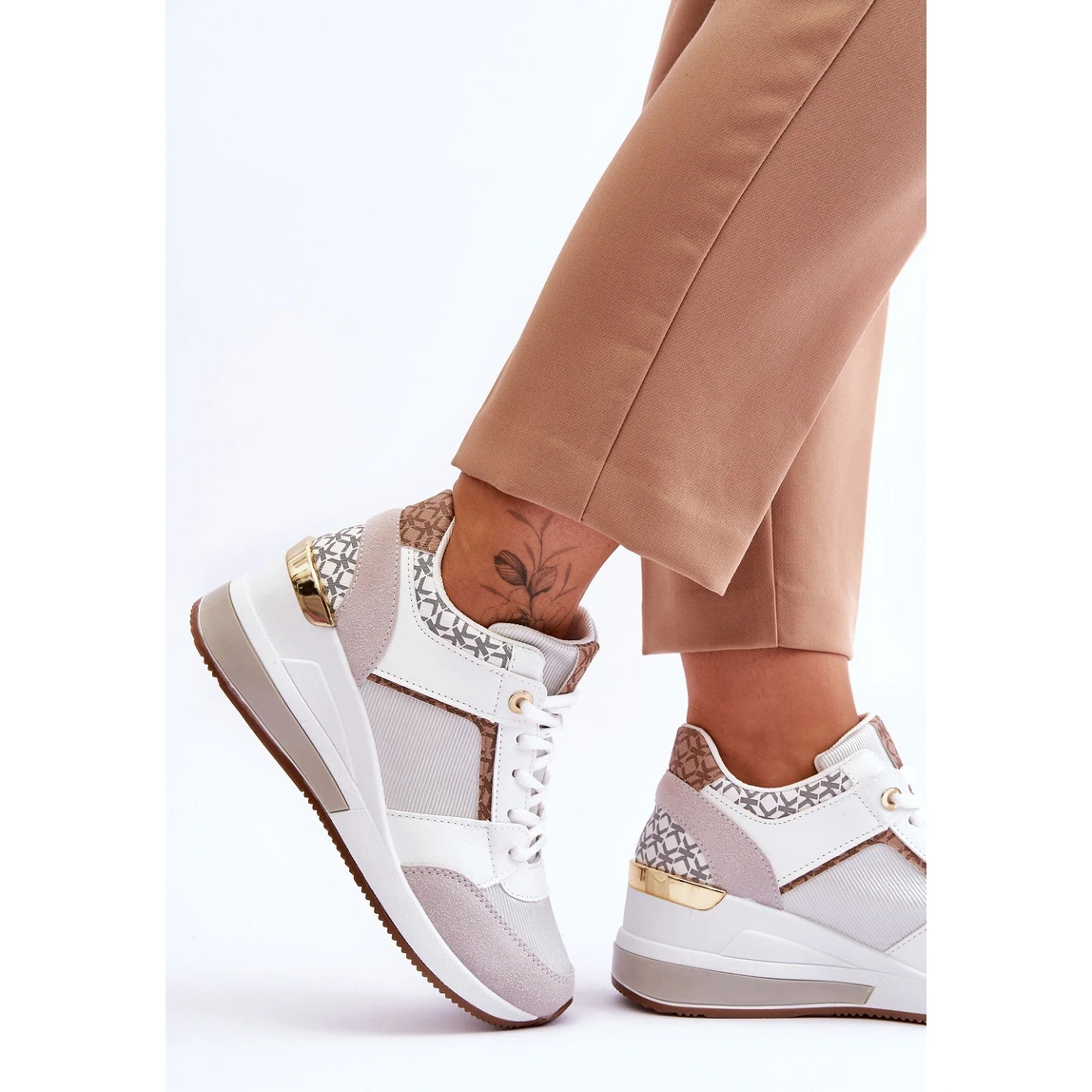 FJ1 Baskets Compensées Femme Chèvre Blanche – Image 4