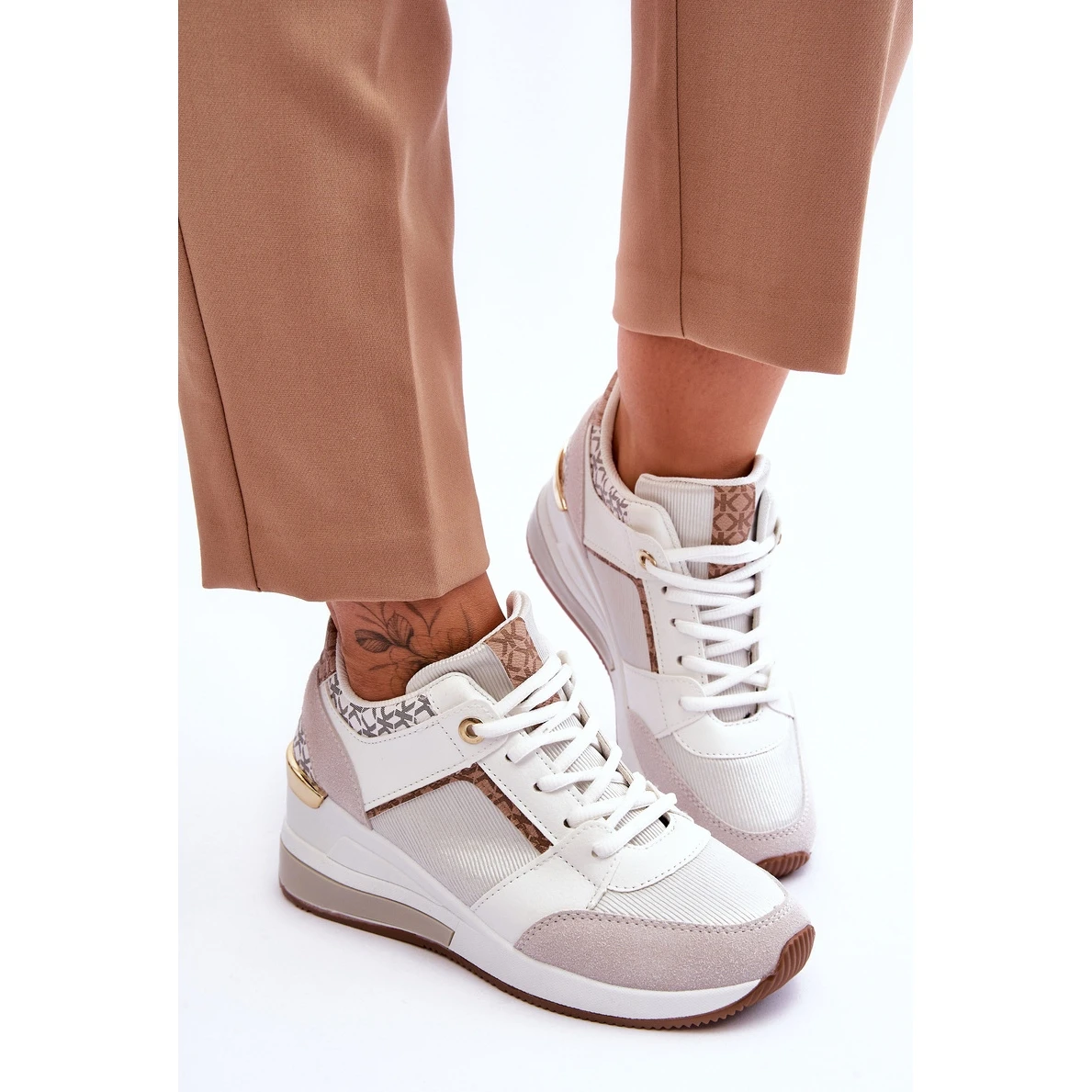 FJ1 Baskets Compensées Femme Chèvre Blanche – Image 5