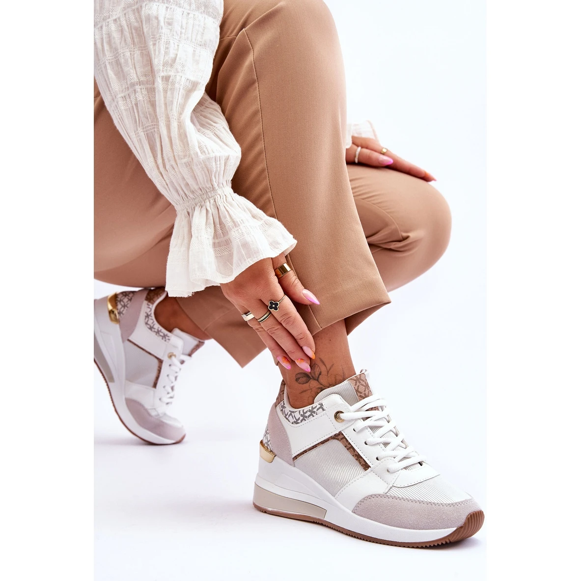 FJ1 Baskets Compensées Femme Chèvre Blanche – Image 7