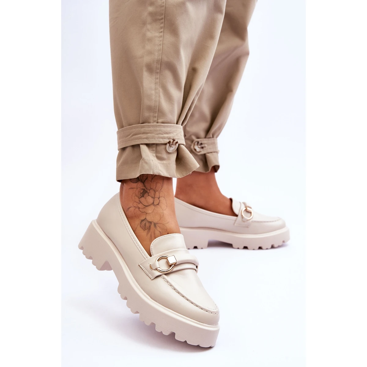 FJ1 Mocassins Cuir Femme Beige Camerin – Image 3