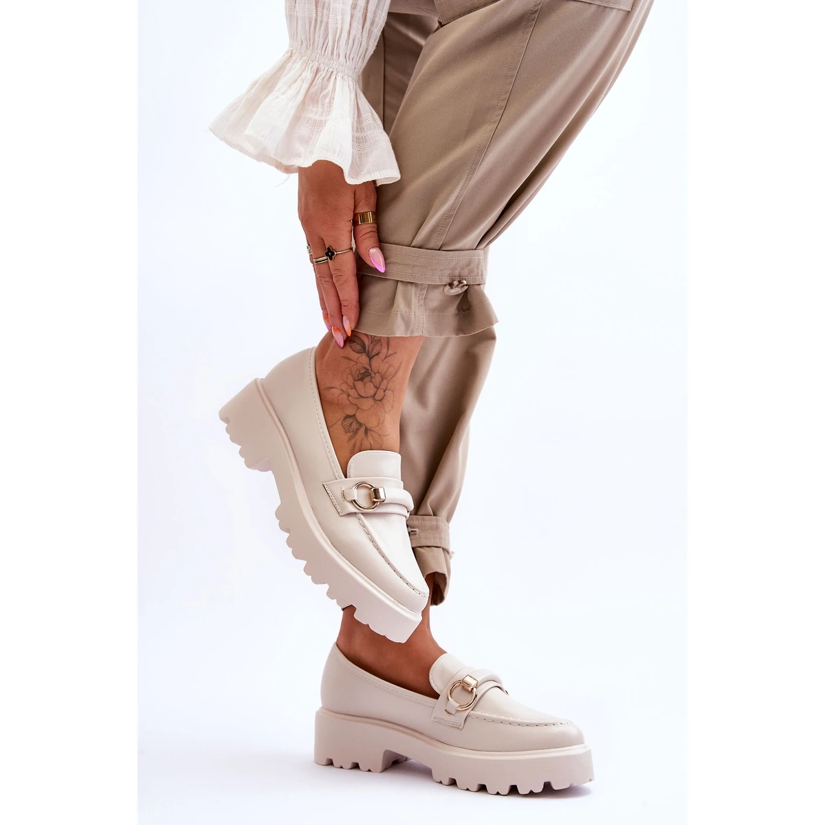 FJ1 Mocassins Cuir Femme Beige Camerin – Image 4