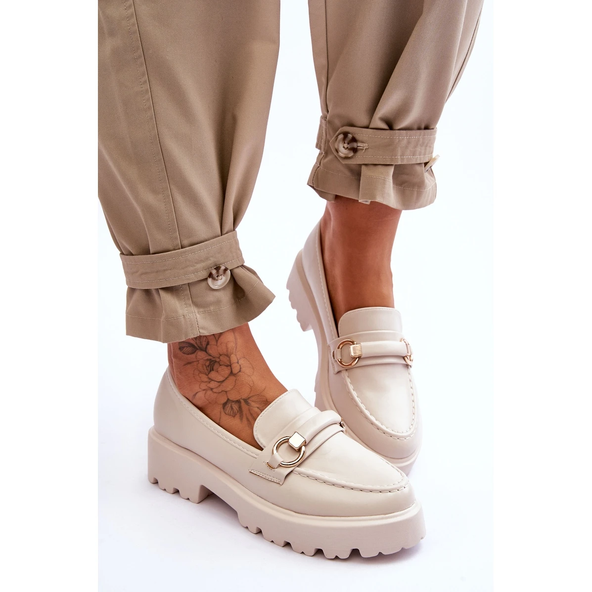 FJ1 Mocassins Cuir Femme Beige Camerin – Image 5