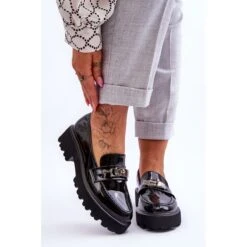 FJ1 Mocassins Laqués à Décor De Plateforme Gloire Noire Le Noir