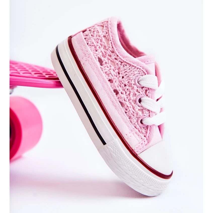 FR1 Baskets Enfant Avec Dentelle Blanc Roly-Poly Rose Rose – Image 2