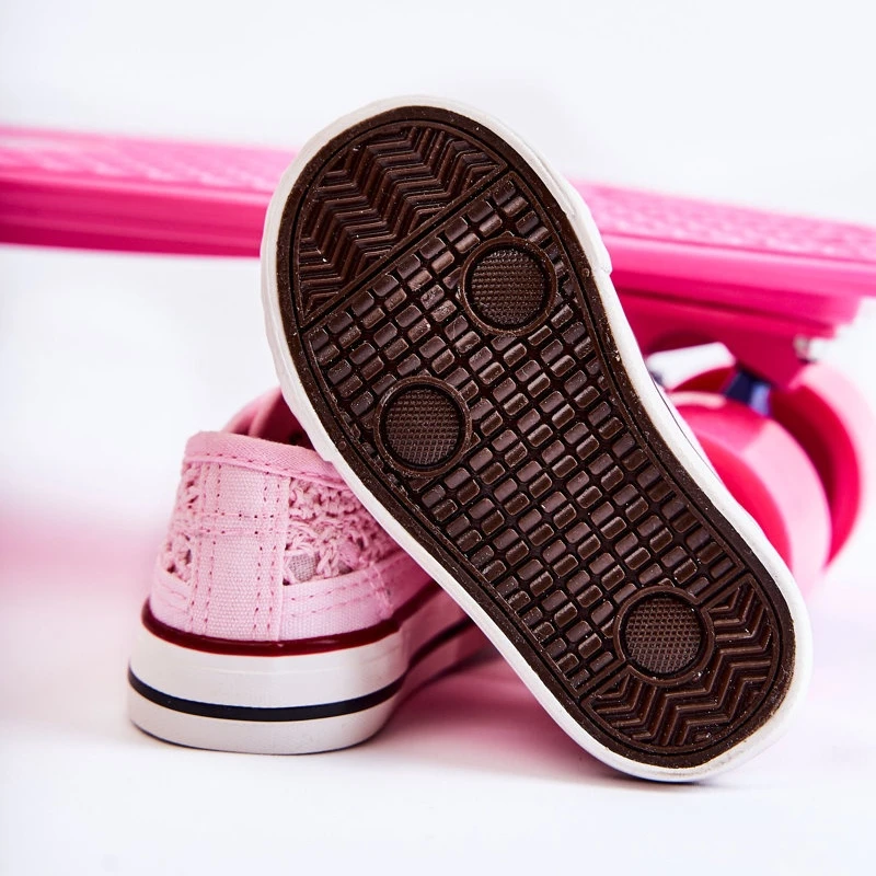 FR1 Baskets Enfant Avec Dentelle Blanc Roly-Poly Rose Rose – Image 3