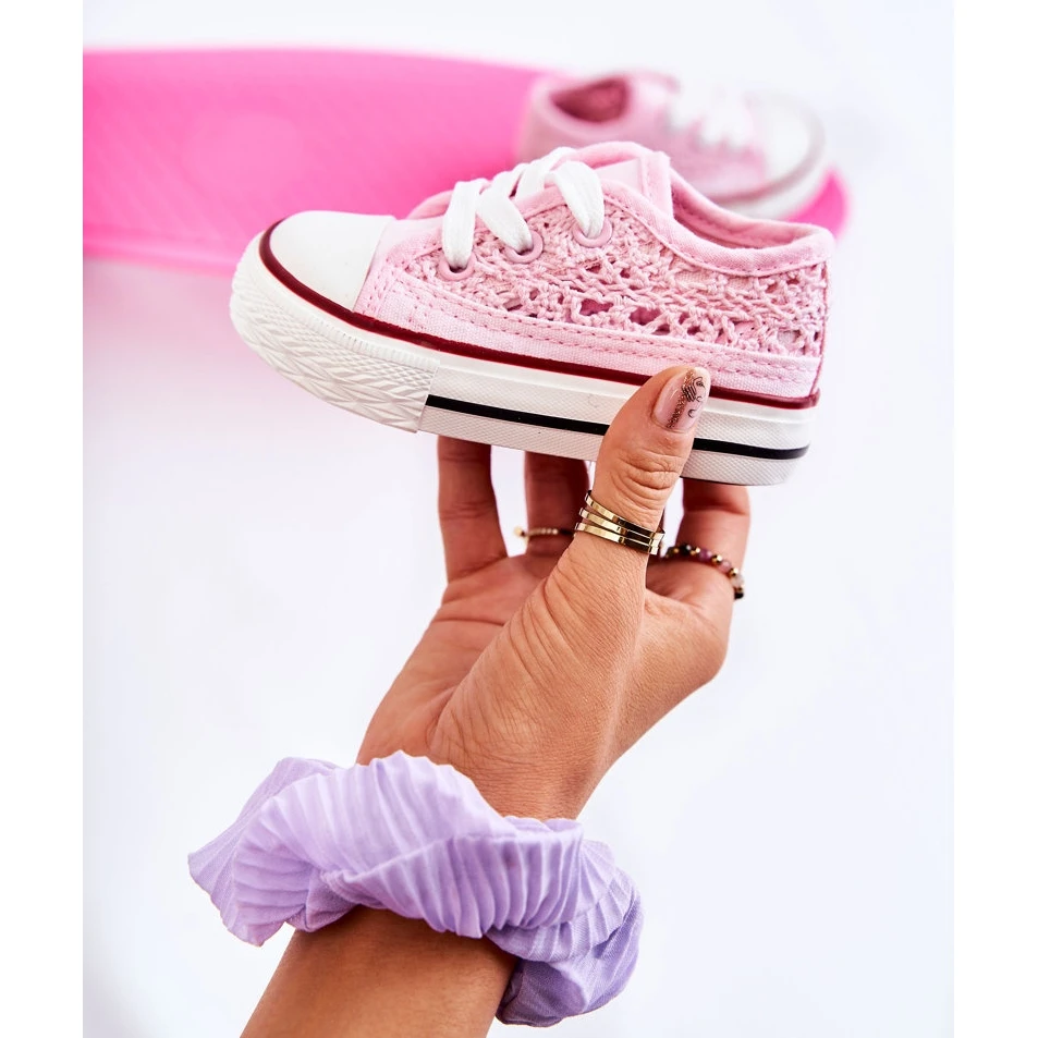 FR1 Baskets Enfant Avec Dentelle Blanc Roly-Poly Rose Rose – Image 4