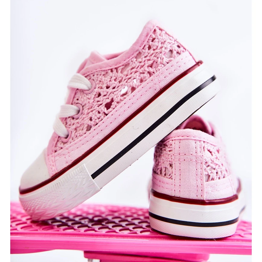 FR1 Baskets Enfant Avec Dentelle Blanc Roly-Poly Rose Rose – Image 5