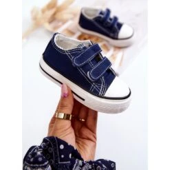 FR1 Baskets Enfant Avec Velcro Bleu Marine Bernie