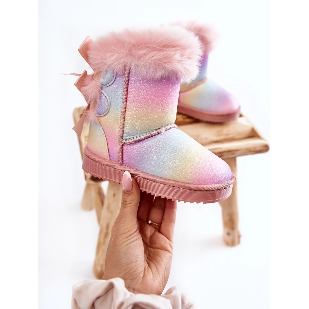 FR1 Bottes Chaudes Enfant Avec Nœuds Bottes De Neige Funky Multicolores Rose – Image 5