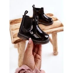 FR1 Bottes Chaudes Laquées Enfant Noir Porky Le Noir