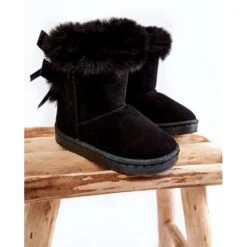 FR1 Bottes Chaudes Noires Pour Enfants Avec Nœuds Bottes De Neige Noires Funky Le Noir
