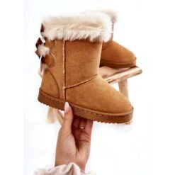 FR1 Bottes Chaudes Pour Enfants Avec Nœuds Bottes De Neige Funky Beiges
