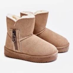 FR1 Bottes De Neige Chaudes à Enfiler Pour Enfants Beige Catellie Brun