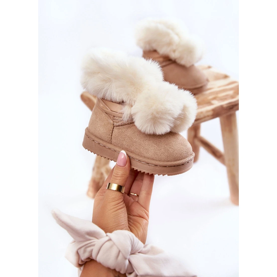 FR1 Bottes De Neige Chaudes Pour Jeunes Enfants Roofy Beige Clair Blanche – Image 2