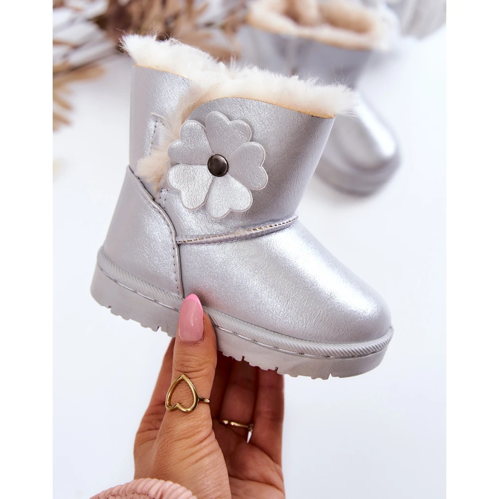 FR1 Bottes De Neige Pour Enfants Avec Fleur Silver Bianca Argent