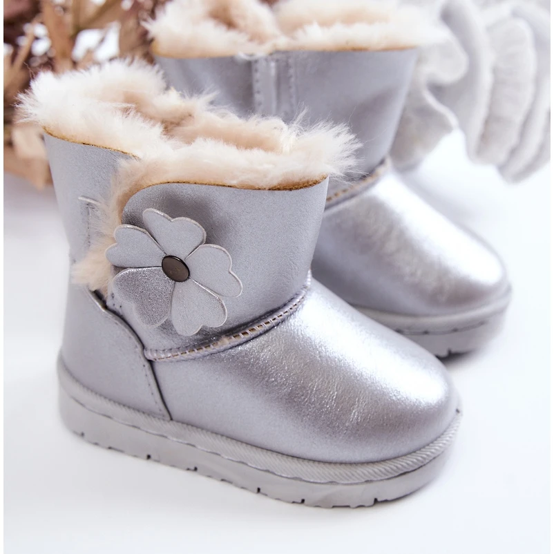 FR1 Bottes De Neige Pour Enfants Avec Fleur Silver Bianca Argent – Image 2