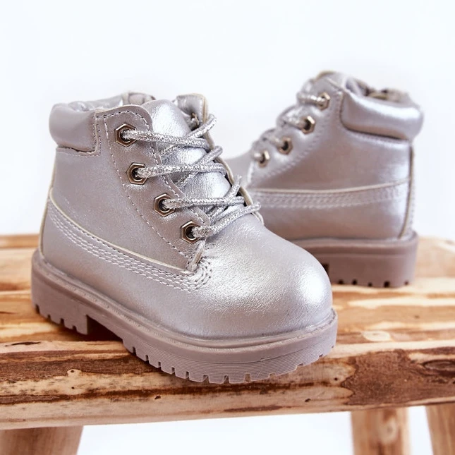 FR1 Bottes De Trappeur Pour Enfants Avec Une Fermeture éclair Silver Dexter Argent – Image 2